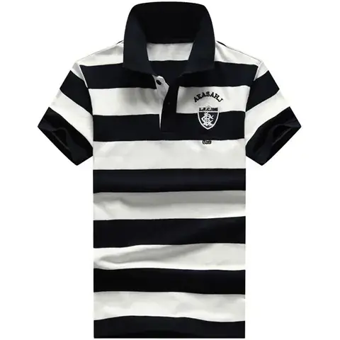 Men's Red White Striped Polo Shirt with Logo - Image 8