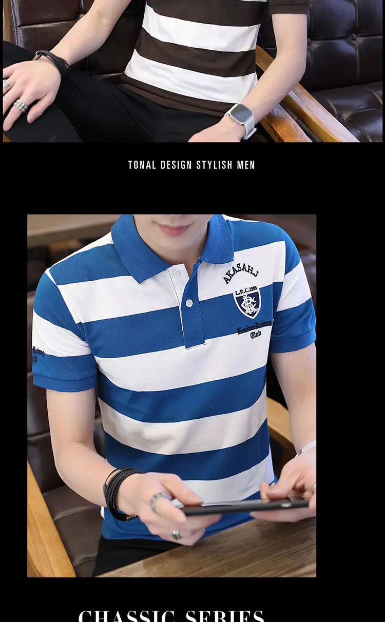 Men's Red White Striped Polo Shirt with Logo — feature 11
