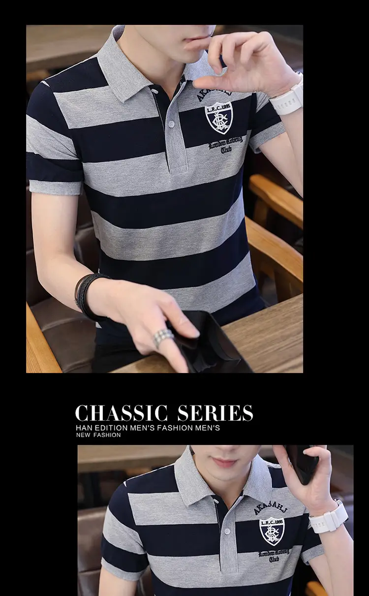 Men's Red White Striped Polo Shirt with Logo — feature 17