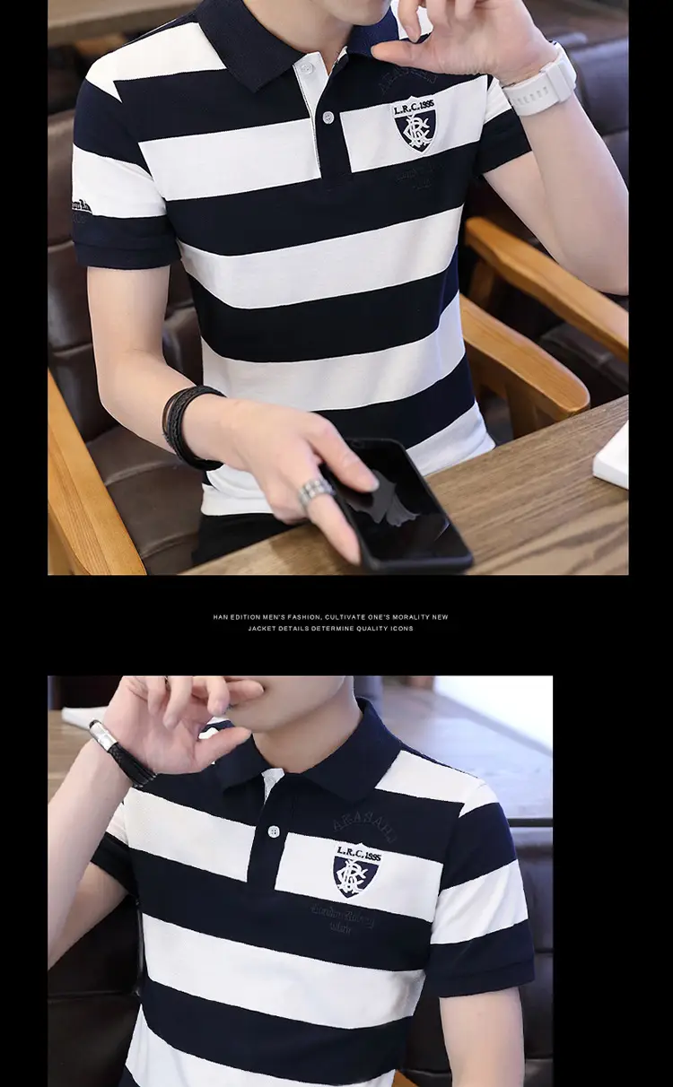 Men's Red White Striped Polo Shirt with Logo — feature 5