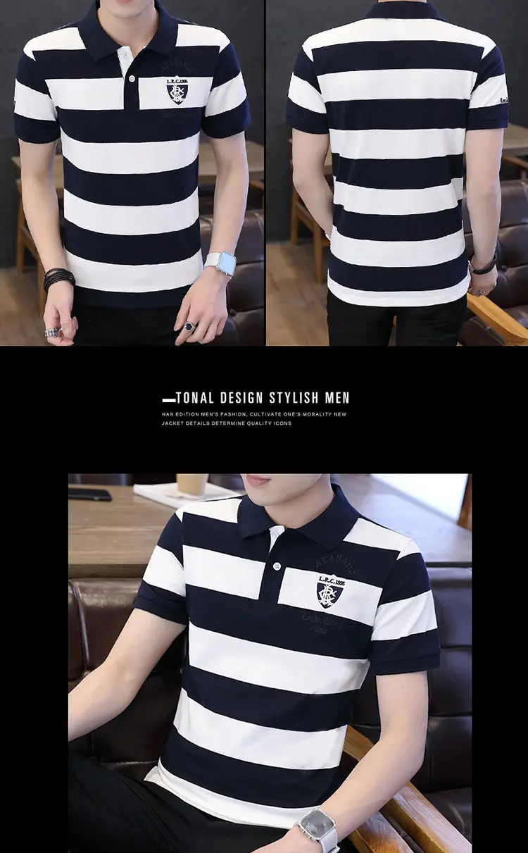 Men's Red White Striped Polo Shirt with Logo — feature 7