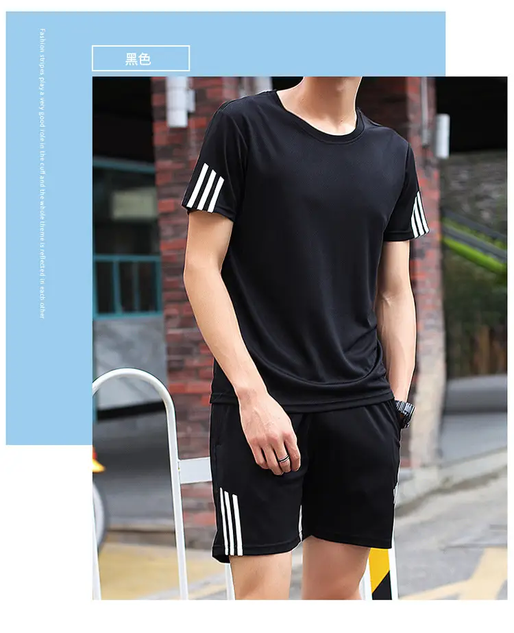 Men Crossbody Sports Suit Navy Blue Three Stripe Large — feature 13