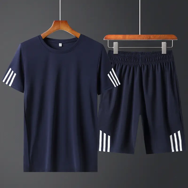 Men Crossbody Sports Suit Navy Blue Three Stripe Large - Image 7