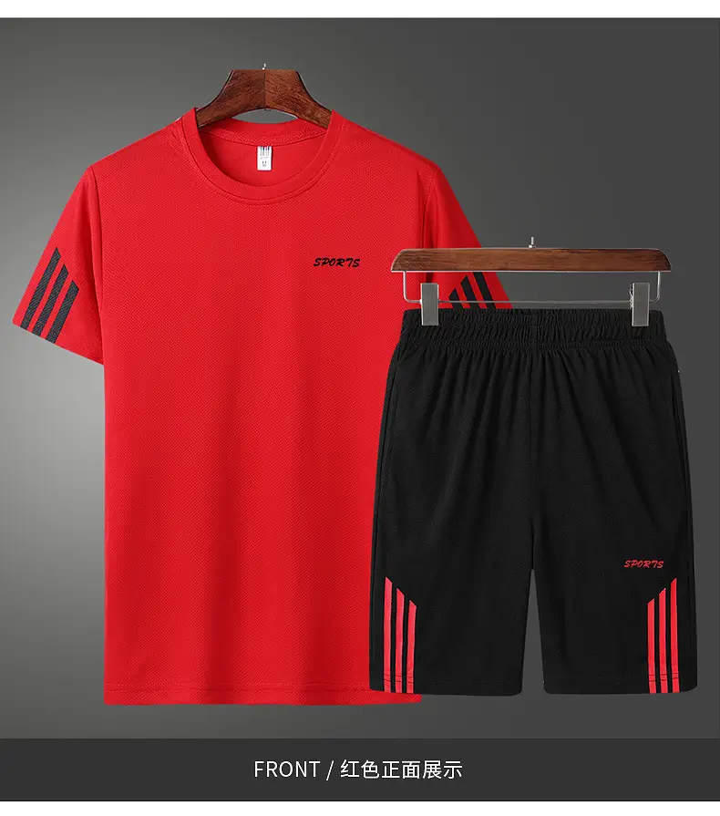 Men 3-Stripe Grey Sports Suit Summer Running Shorts — feature 12