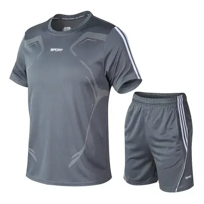 Men's White Gray Track Suit Black Shorts Running Sportswear - Image 5