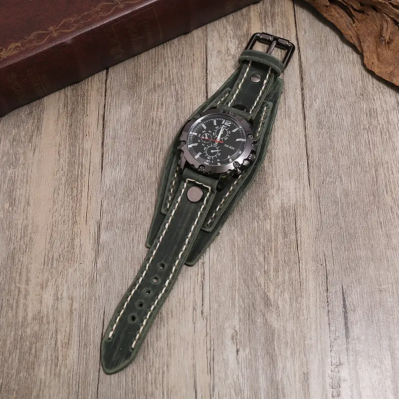 Punk New Jewelry Vintage Hand-stitched Cowhide Watch European and American Cross-border Supply Exaggerated Men's Leather Bracelet