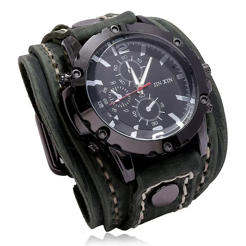 Punk New Jewelry Vintage Hand-stitched Cowhide Watch European and American Cross-border Supply Exaggerated Men's Leather Bracelet
