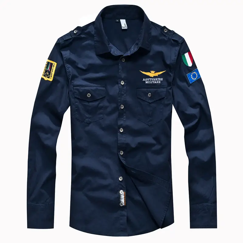 Men Air Force One Flying Long Sleeve Shirt Navy Blue Large - Image 3