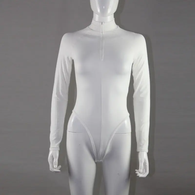 Long Sleeve Zipper Tight Fitting White Women's Top - Image 6