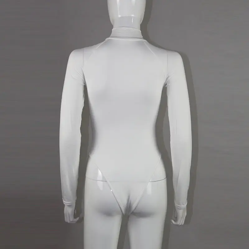 Long Sleeve Zipper Tight Fitting White Women's Top — feature 10