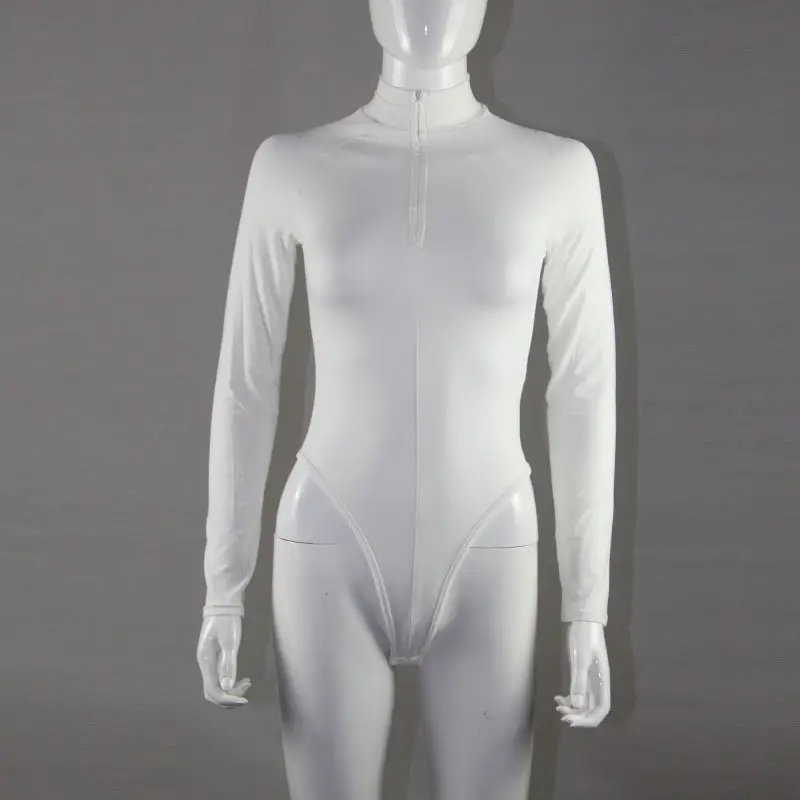 Long Sleeve Zipper Tight Fitting White Women's Top — feature 8