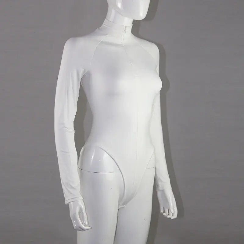Long Sleeve Zipper Tight Fitting White Women's Top — feature 9
