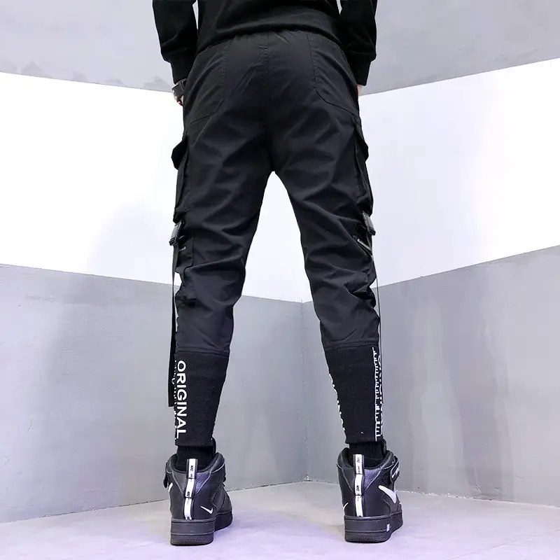 Men Embroidered Foot Pants Black Hip-Hop Style