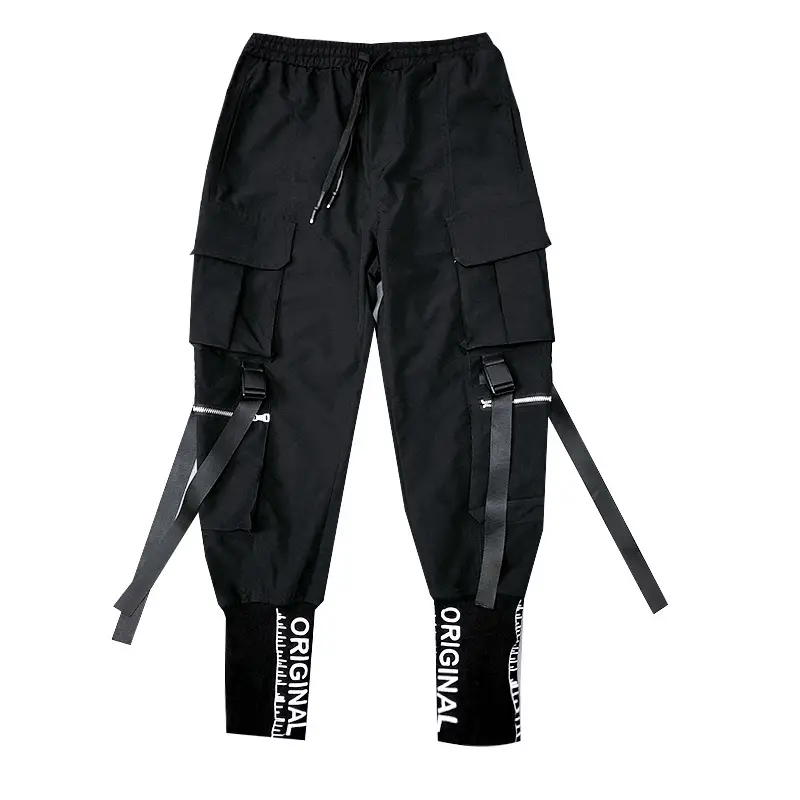 Men Embroidered Foot Pants Black Hip-Hop Style