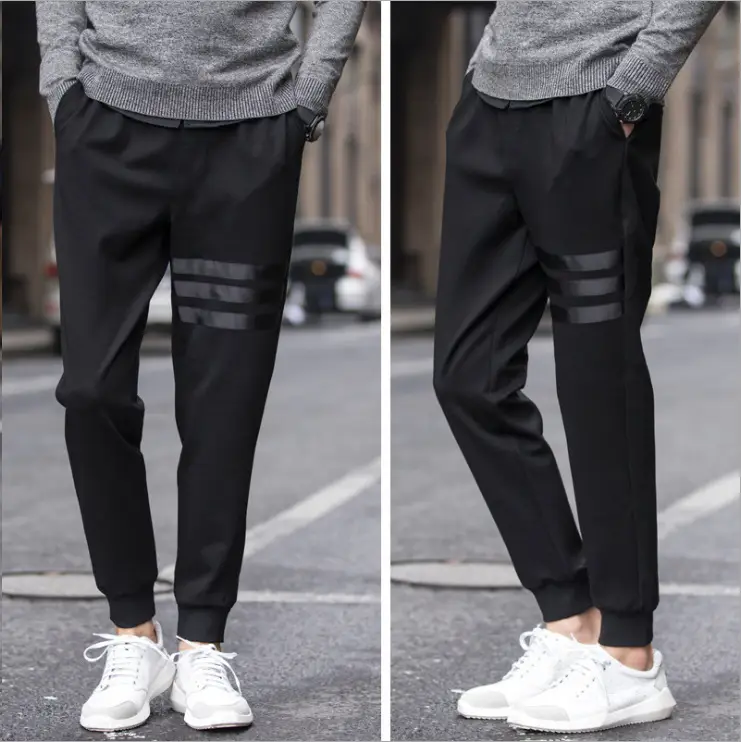 Men's Black Slim Fit Velvet Joggers Autumn Winter Casual Pants - Image 2