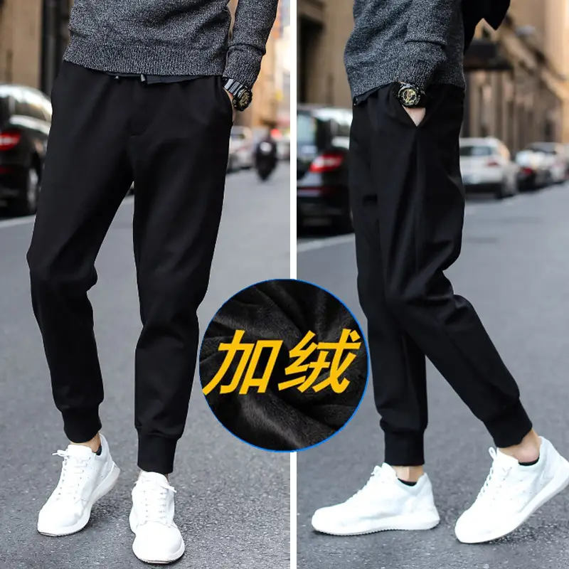 Men's Black Slim Fit Velvet Joggers Autumn Winter Casual Pants - Image 4