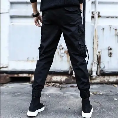 Black Slim Fit Elastic Net Pants for Men