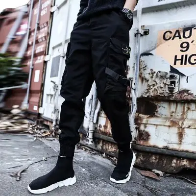 Black Slim Fit Elastic Net Pants for Men