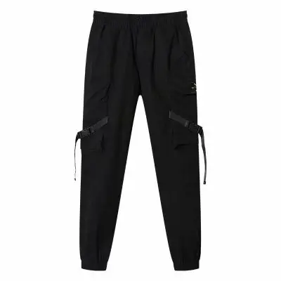Black Slim Fit Elastic Net Pants for Men