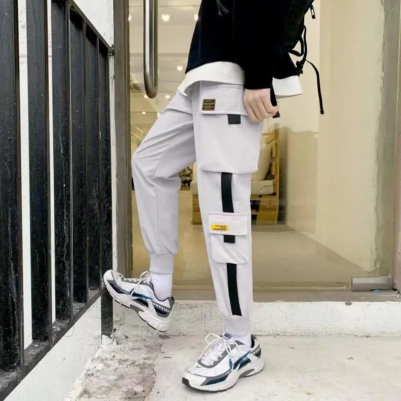 White Hip Hop Style Ankle-Tied Casual Pants for Men - Image 6