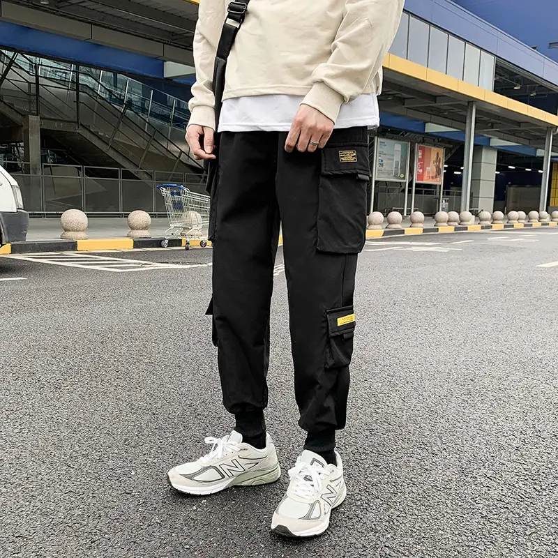 White Hip Hop Style Ankle-Tied Casual Pants for Men - Image 7