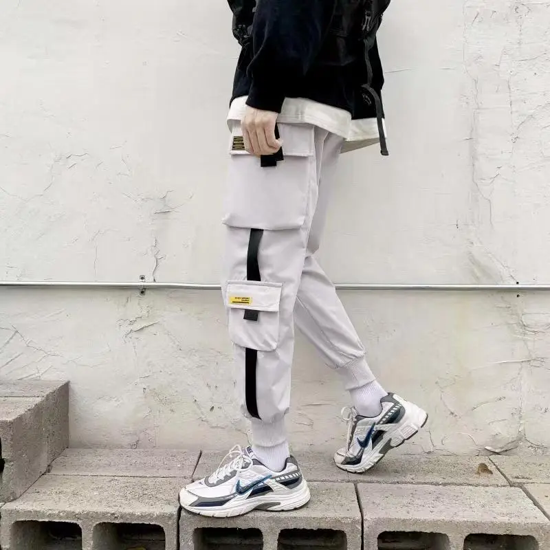 White Hip Hop Style Ankle-Tied Casual Pants for Men - Image 8