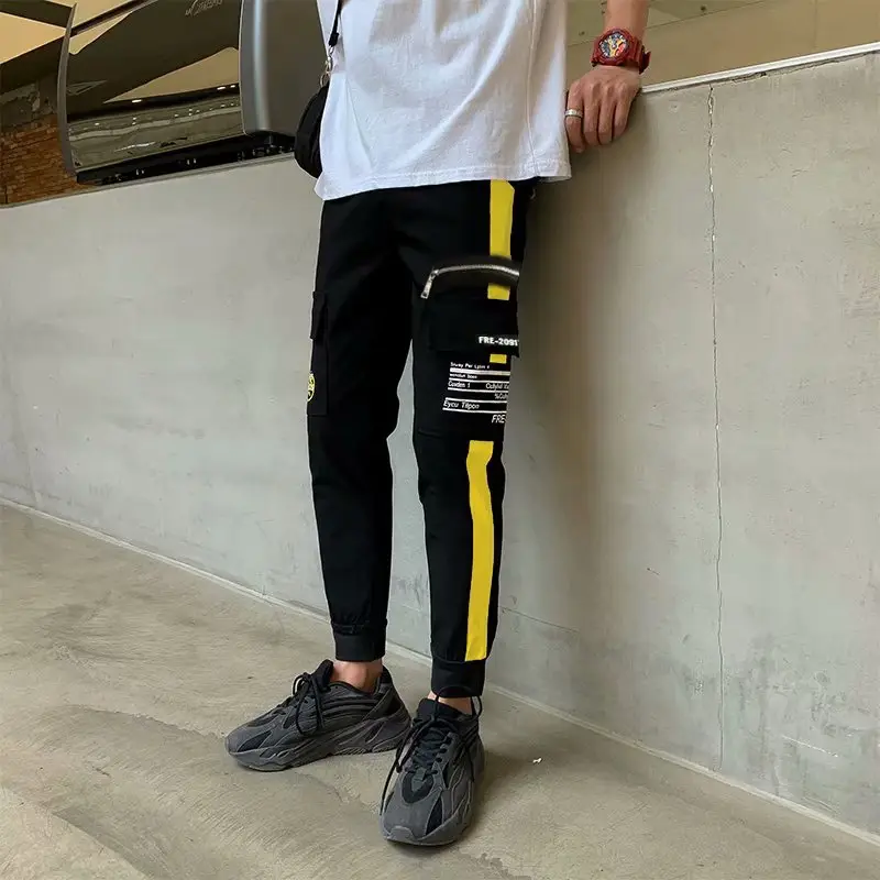 White Hip Hop Style Ankle-Tied Casual Pants for Men - Image 2