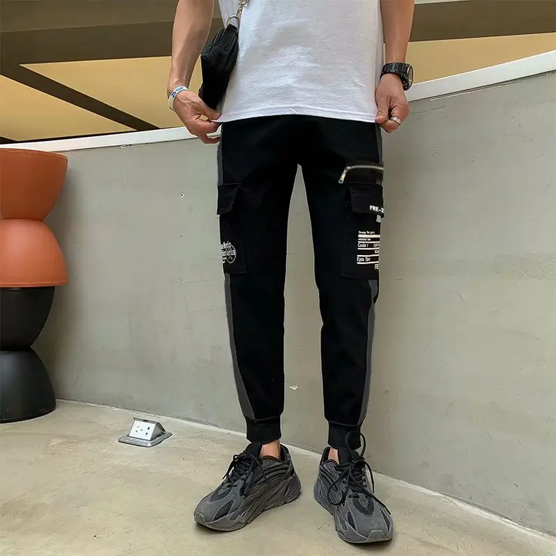 White Hip Hop Style Ankle-Tied Casual Pants for Men - Image 3