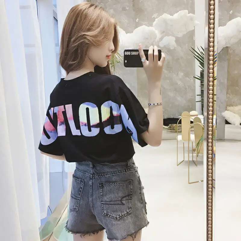 Women Black Letter Short Sleeve T-Shirt 2025 Summer - Image 4
