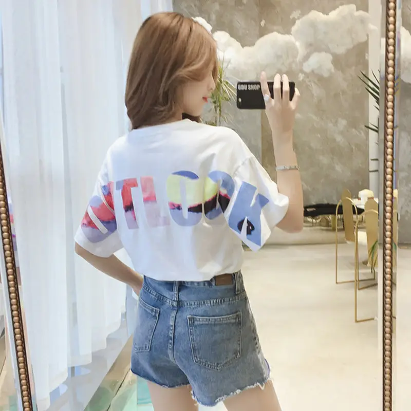 Women Black Letter Short Sleeve T-Shirt 2025 Summer - Image 5