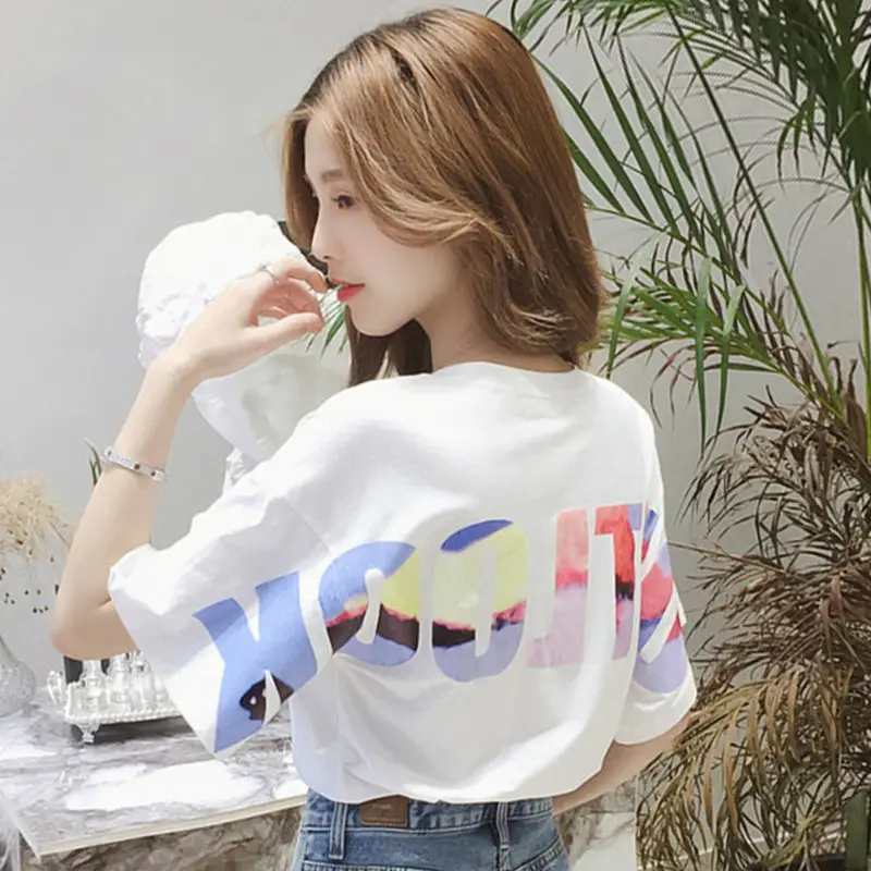 Women Black Letter Short Sleeve T-Shirt 2025 Summer - Image 2