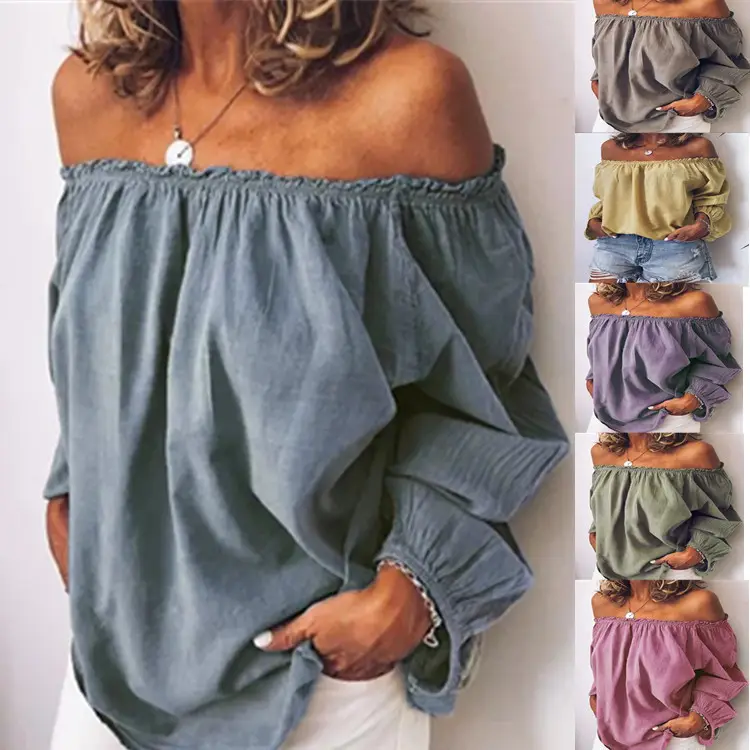 2026 Off-Shoulder Elastic Ruched Cotton-Linen Shirt Women - Image 9