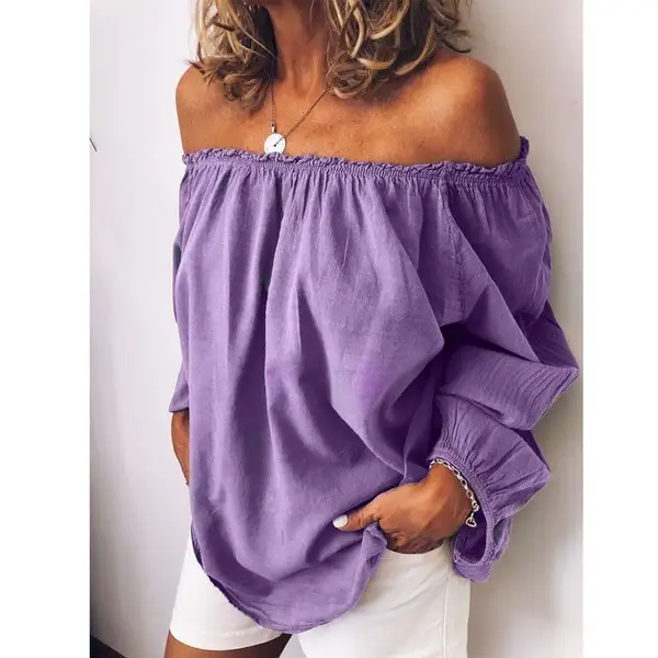 2026 Off-Shoulder Elastic Ruched Cotton-Linen Shirt Women - Image 11