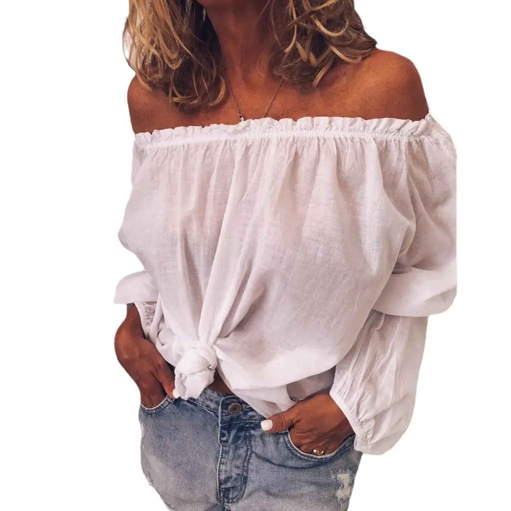 2026 Off-Shoulder Elastic Ruched Cotton-Linen Shirt Women - Image 13