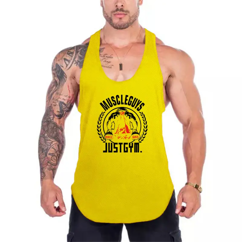 Men's Yellow Muscle Design Sleeveless Tank Top - Image 2