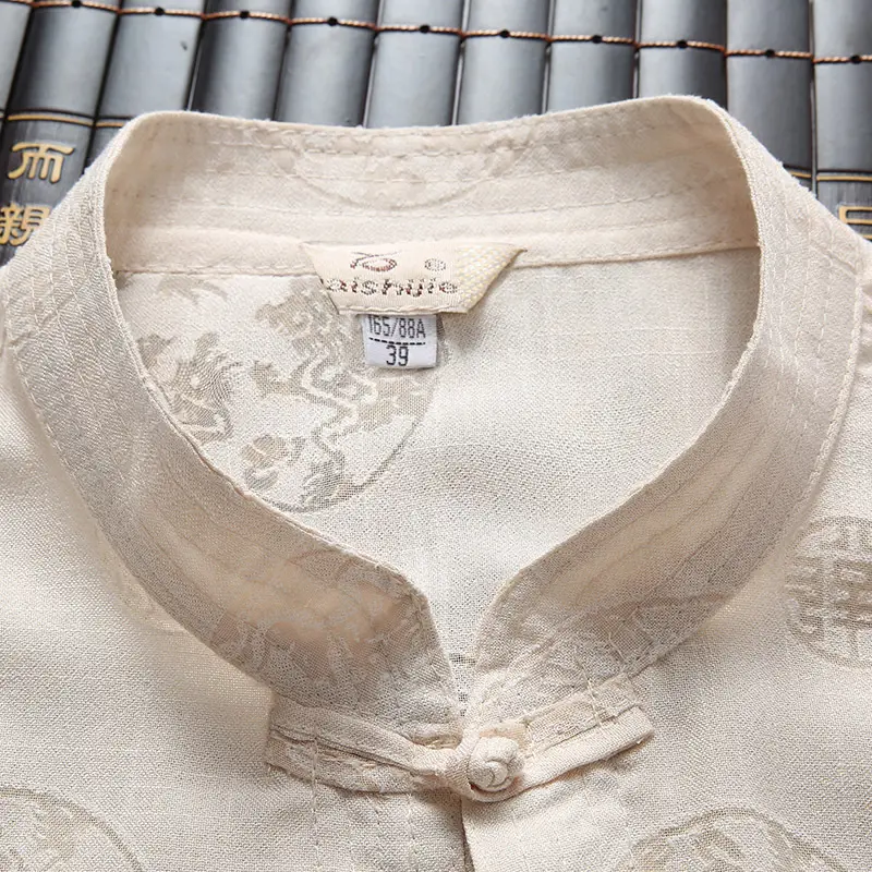 Men Linen Tang Suit Cream Retro Elderly Casual - Image 8