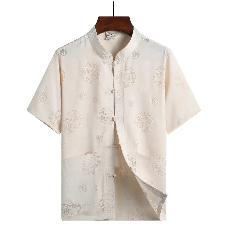 Men Linen Tang Suit Cream Retro Elderly Casual — feature 10