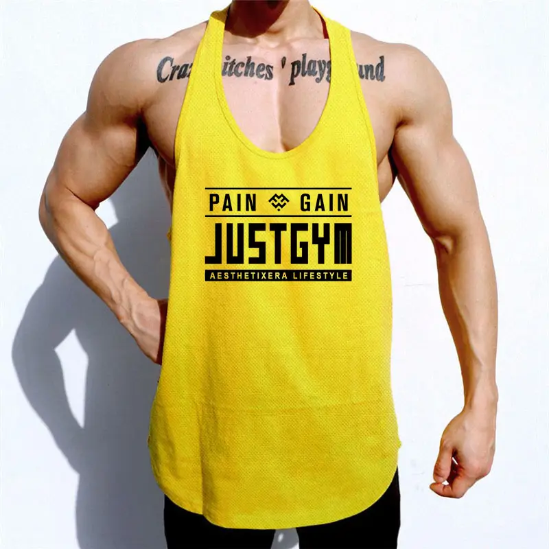 Men's Black Jersey Sports Vest Large I-Back Sleeveless T-Shirt