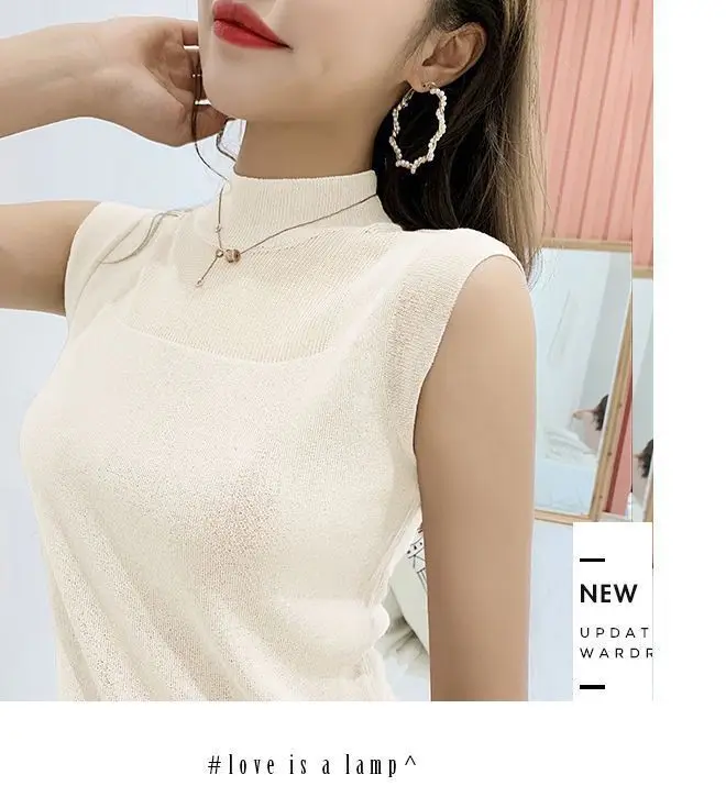 Silk Knitted Sleeveless T-Shirt Grey Round Neck — feature 17