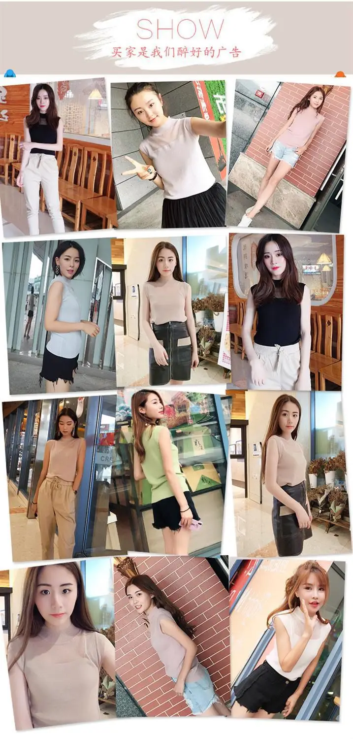 Silk Knitted Sleeveless T-Shirt Grey Round Neck — feature 2