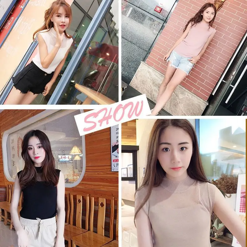 Silk Knitted Sleeveless T-Shirt Grey Round Neck — feature 3