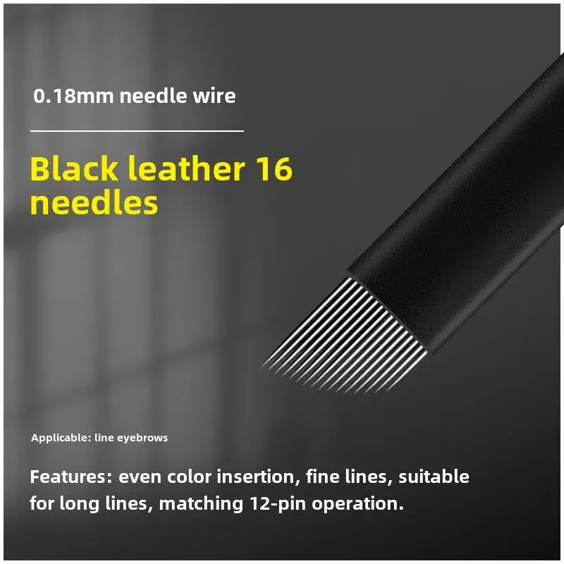 Black Leather 18 Needle Tattoo Needles for Manual Eyebrow Shaping - Image 3