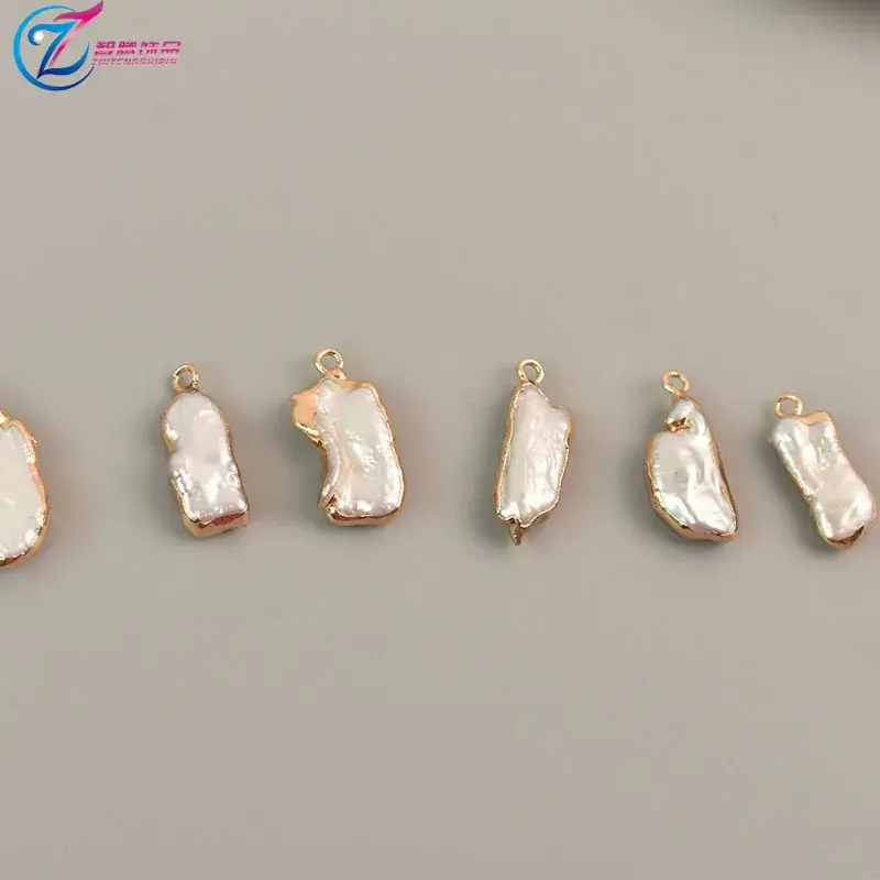Natural Pearl Pipa Gold Edge Hanging Earrings - Image 4