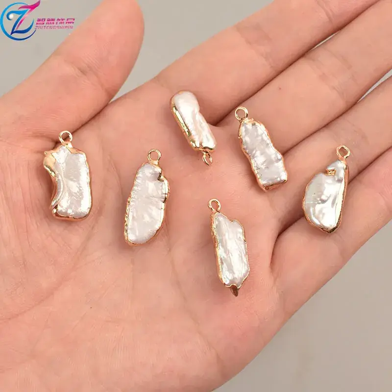 Natural Pearl Pipa Gold Edge Hanging Earrings - Image 5