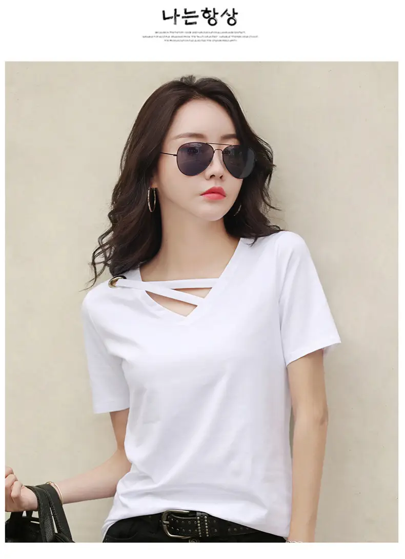 Women V-Neck T-Shirt Yellow 2025 Summer — feature 10