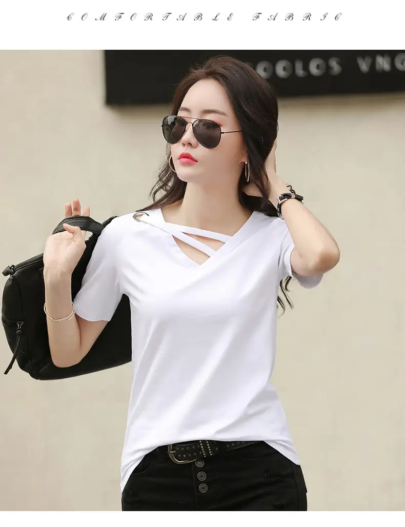 Women V-Neck T-Shirt Yellow 2025 Summer — feature 12