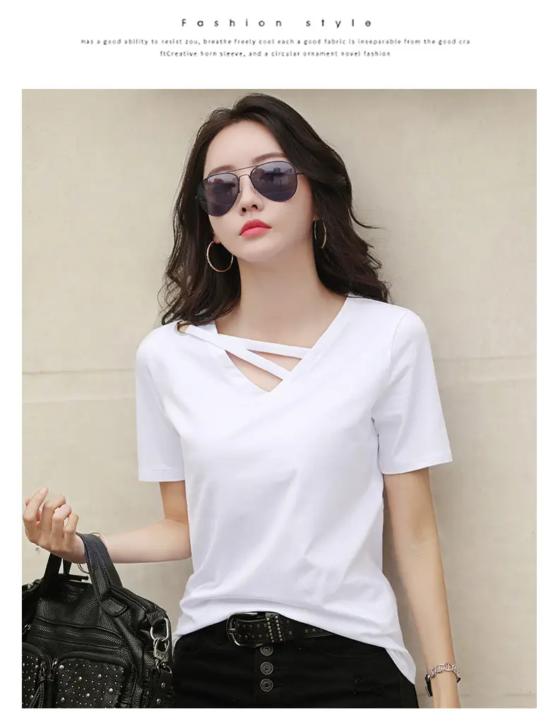 Women V-Neck T-Shirt Yellow 2025 Summer — feature 13