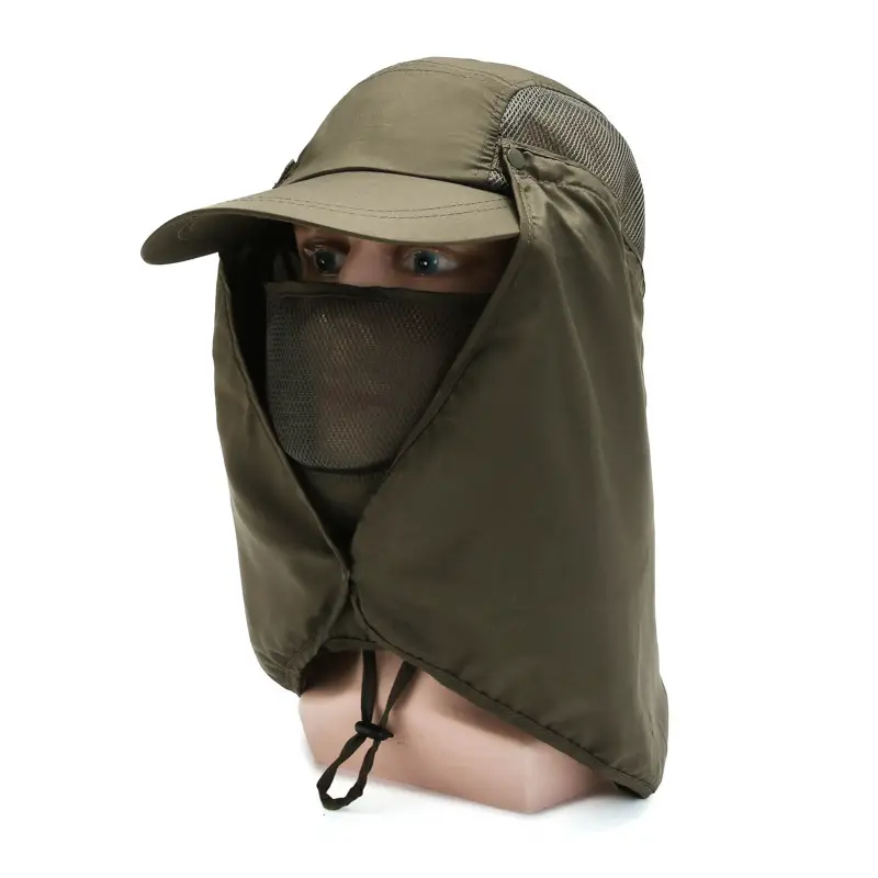 Men Women Anti-Droplet Sun Hat with Face Cover Olive Green - Image 8