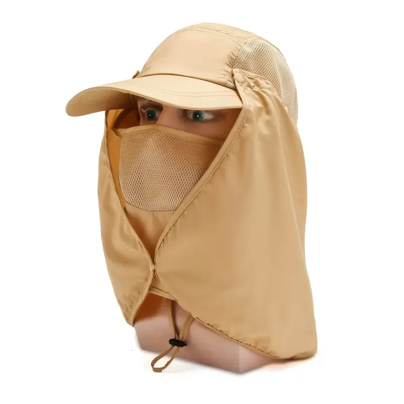 Men Women Anti-Droplet Sun Hat with Face Cover Olive Green - Image 2