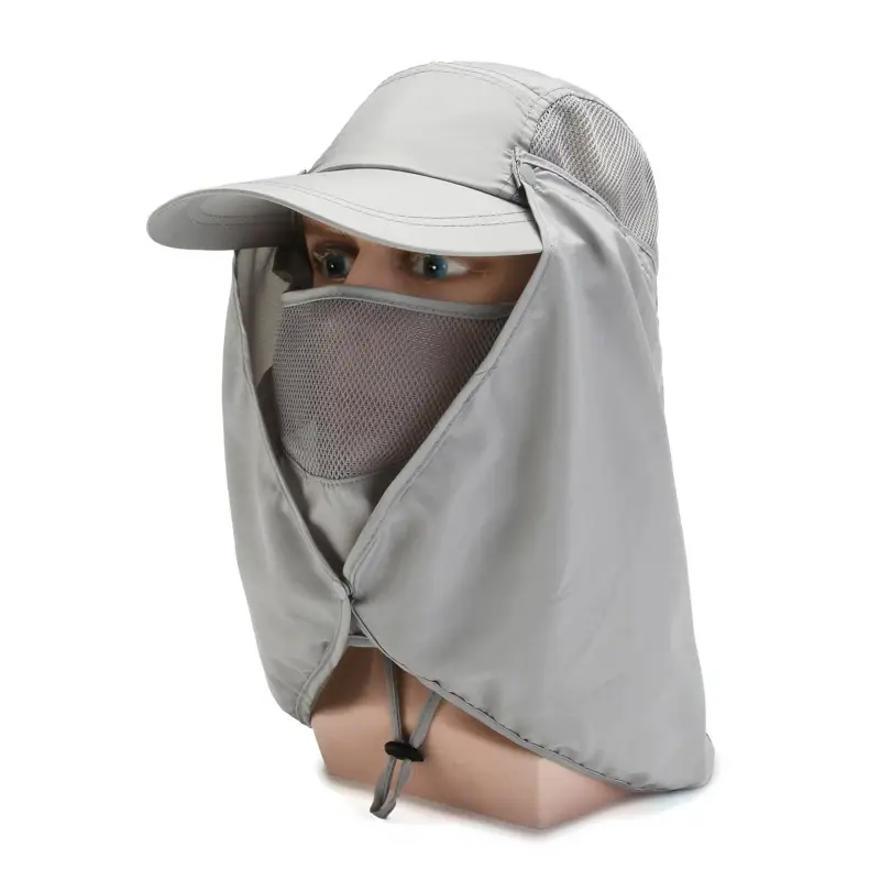Men Women Anti-Droplet Sun Hat with Face Cover Olive Green - Image 4
